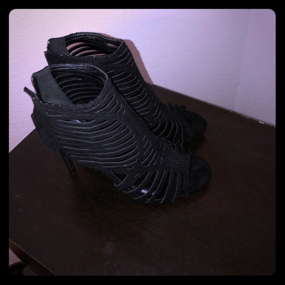 Black Pep Toe Booties Heels